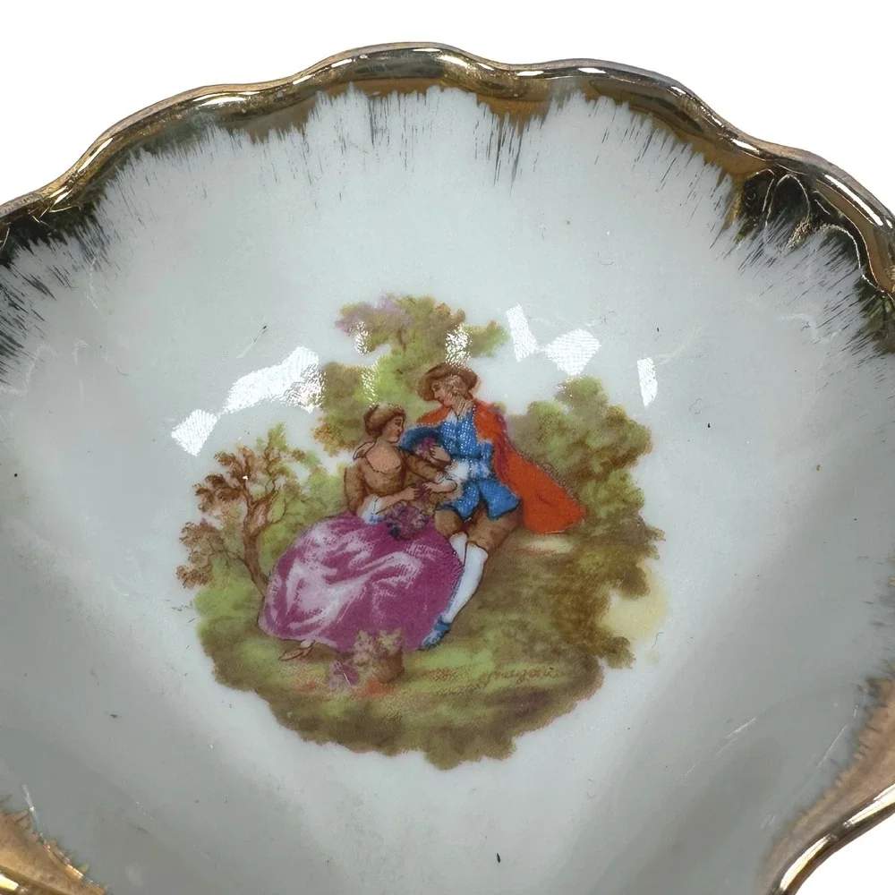 Vintage Limoges Porcelain Shell Trinket Dish Set 2 Fragonard Courting Couple